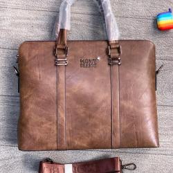 MONT BLANC CHOCOLATE BROWN LEATHER LAPTOP BAG WITH SHORT & LONG HANDLE