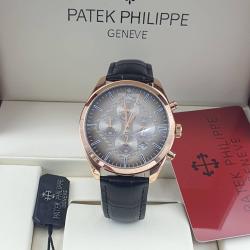 PATEK PHILIPPE EXQUISITE BLACK LEATHER STRAP WRISTWATCH WITH BRONZE & GREY SCREEN