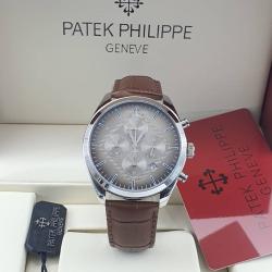 PATEK PHILIPPE EXQUISITE BROWN LEATHER STRAP WRISTWATCH WITH SILVER & GREY SCREEN