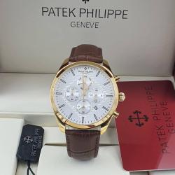 PATEK PHILIPPE EXQUISITE DARK BROWN LEATHER STRAP WITH GOLD & SILVER SCREEN