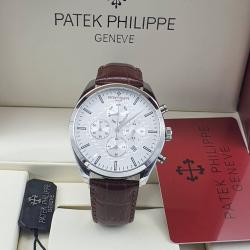 PATEK PHILIPPE EXQUISITE DARK BROWN LEATHER STRAP WITH SILVER & WHITE SCREEN