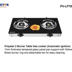 Polystar 2 BURNER TABLE GAS COOKER WITH TEMPERED GLASS TOP | PV-LP78YF - deluxe.com.ng