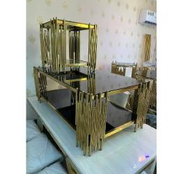 QUALITY RECTANGULAR BLACK & GOLD CENTER TABLE & SIDE STOOL - AVAILABLE (SOFU) - deluxe.com.ng