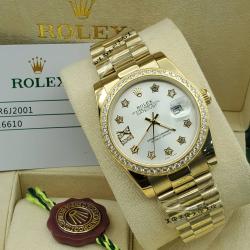ROLEX EXQUISITE GOLD CHAIN WRISTWATCH WITH WHITE SCREEN