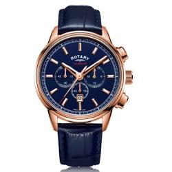 ROTARY GS05399/05 MEN CAMBRIDGE CHRONOGRAPH ROSE GOLD CASE BLUE DIAL, LEATHER WATCH