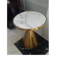 QUALITY DESIGNED GOLD & WHITE MARBLE ROUND CENTER TABLE WITH 2 SIDE STOOLS - AVAILABLE (MOBIN)  - DELUXE.COM.NG