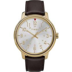 TIMEX T2R856 MEN’S ANALOG GOLD CASE BROWN LEATHER WATCH