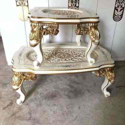 QUALITY DESIGNED WHITE & GOLD CENTER TABLE WITH 2 SIDE STOOLS - AVAILABLE (JAFU) - deluxe.com.ng