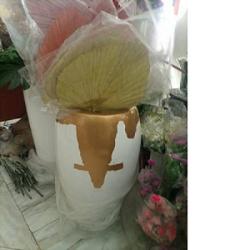 WHITE & GOLD FIBRE FLOWER POT WITH ROUND BASE & TOP ONLY WITHOUT FLOWER (SWEN) - DELUXE.COM.NG