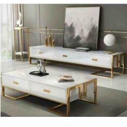 QUALITY WHITE & GOLD RECTANGULAR CENTER TABLE & TV STAND - AVAILABLE (SOFU) - deluxe.com.ng