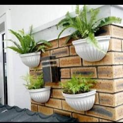 WHITE HALF STONE V-SHAPED HANGING FLOWER POTS WITHOUT FLOWER (PEGLO) - DELUXE.COM.NG