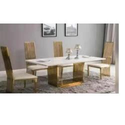 QUALITY DESIGNED WHITE & BROWN MARBLE DINING BY 6 CHAIRS - AVAILABLE (JAFU) - deluxe.com.ng