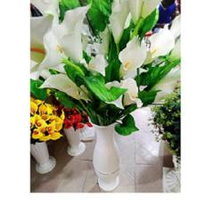WHITE ROUND BASED FLOWER POT WITH GREEN & WHITE FLOWERS (IWSL) - DELUXE.COM.NG