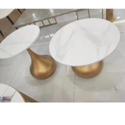 QUALITY DESIGNED WHITE ROUND MARBLE TOP AND GOLDEN BASE CENTER TABLE & 2 SIDE STOOLS - AVAILABLE (JAFU) - deluxe.com.ng