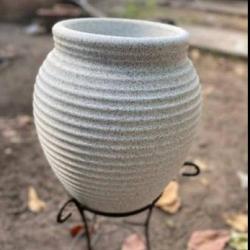 WHITE SHORT OVAL STONE DESIGNED FLOWER POT (PEGLO) - DELUXE.COM.NG
