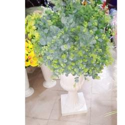 WHITE SQUARE BASED FLOWER POT WITH GREEN & ASH FLOWERS (IWSL) - DELUXE.COM.NG