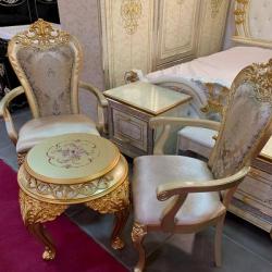 GOLD & CREAM ROYAL 2 SEATERS WITH GOLDEN SIDE STOOL (BENFU)