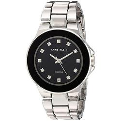 Anne Klein AK/2755BKSV Women’s Diamond-Accented Silver-Tone Bracelet Small Watch