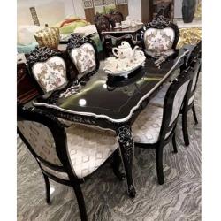 BLACK AND CREAM DINING TABLE & 6 CHAIRS (NAFU)