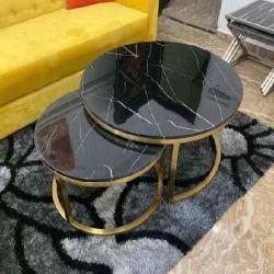 QUALITY DESIGNED 2 PIECES BLACK ROUND MARBLE TOP CENTER TABLE - AVAILABLE (SAINT) - deluxe.com.ng