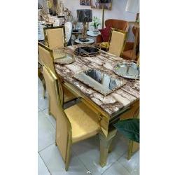 QUALITY DESIGNED BROWN & WHITE MARBLE TOP DINING TABLE WITH 6 CHAIRS - AVAILABLE (MOBIN) - deluxe.com.ng