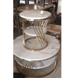 QUALITY DESIGNED WHITE MARBLE UP & DOWN CENTER TABLE & SIDE STOOL- AVAILABLE (MOBIN) - Deluxe.com.ng