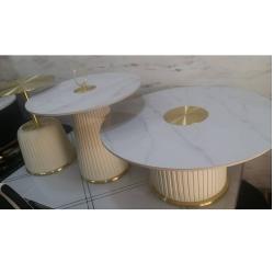 QUALITY DESIGNED WHITE ROUND BASE CENTER TABLE & SIDE STOOLS - AVAILABLE (MOBIN) - Deluxe.com.ng