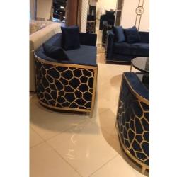 QUALITY DESIGNED COMPLETE SET OF BLACK &  & GOLD SOFA  - AVAILABLE (SOFU)