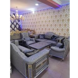 QUALITY DESIGNED 7 COMPLETE  SET OF SOFAS WITH CENTER TABLE & SIDE STOOLS (MOBIN)- Deluxe.com.ng