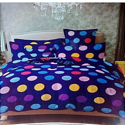 Deluxe Bedsheets With 4pillow Cases- Purple With Multicoloured Polka Dots