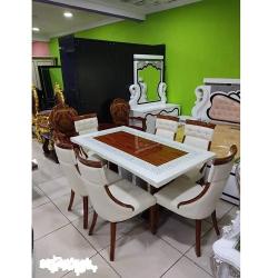 QUALITY DESIGNED WHITE & BROWN MARBLE TOP DINING SET - AVAILABLE (SOFU)- deluxe.com.ng