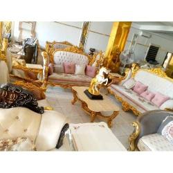 QUALITY DESIGNED WHITE & GOLD 7 SEATERS SOFA CHAIRS ONLY - AVAILABLE (SETIN) - deluxe.com.ng