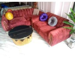 QUALITY DESIGNED 7 RED SOFA CHAIRS  (WITHOUT CENTER TABLE & SIDE STOOLS) - AVAILABLE (SETIN)- deluxe.com.ng