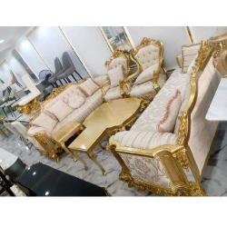 QUALITY DESIGNED ROYAL CREAM & GOLD 7 SEATERS SOFA CHAIRS -AVAILABLE (SETIN) - deluxe.com.ng
