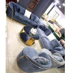 QUALITY DESIGNED LIGHT BLUE 7 SEATERS SOFA CHAIRS (WITHOUT TABLE & STOOLS)-AVAILABLE (SETIN) -deluxe.com.ng