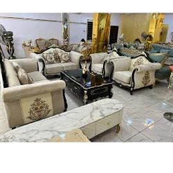 QUALITY DESIGNED 7 SEATERS SOFA  WITH CENTER TABLE & SIDE STOOLS -AVAILABLE (AUSFUR) - deluxe.com.ng