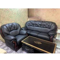 QUALITY 7 SEATERS BLACK LEATHER SOFA & CENTER TABLE (EKIN) - deluxe.com.ng