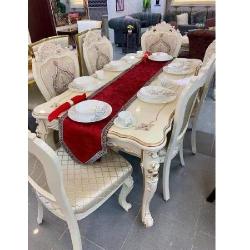 QUALITY DESIGNED WHITE & GOLD TABLE WITH 6 CHAIRS - AVAILABLE (JAFU)