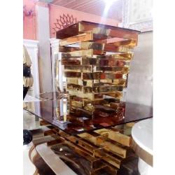 QUALITY DESIGNED SQUARE GLASS TOP & GOLDEN SQUARE BASE CENTER TABLE CHAIR - AVAILABLE   (CHIN) 