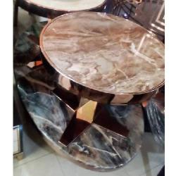QUALITY DESIGNED BROWN ROUND MARBLE CENTER TABLE WITH 2 SIDE STOOLS - AVAILABLE  (CHIN) 