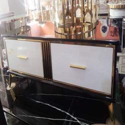 QUALITY DESIGNED BLACK RECTANGULAR MARBLE TOP & GOLDEN FRAME CENTER TABLE WITH 2 SIDE STOOLS - AVAILABLE (CHIN) - deluxe.com.ng
