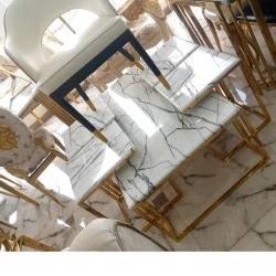 QUALITY DESIGNED WHITE & GOLD FRAME CENTER TABLE WITH SIDE STOOLS - AVAILABLE (SETIN)