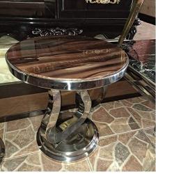 QUALITY DESIGNED BROWN MARBLE TOP CENTER WITH 2 TABLE SIDE STOOLS - AVAILABLE (MOBIN)