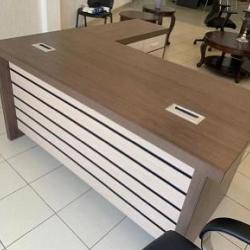 BROWN & CREAM OFFICE TABLE WITH EXTENSION (DOFU)