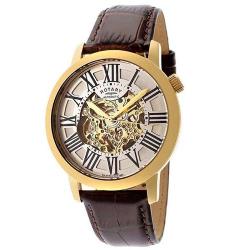 ROTARY GLE000013/21S MEN'S SKELETON AUTOMATIC BROWN LEATHER WATCH
