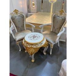 WHITE & GOLD ROYAL 2 SEATERS WITH WHITE & GOLD SIDE STOOL (BENFU)