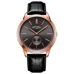 ROTARY GS05364/20 MEN'S CAMBRIDGE ROSE GOLD BLACK LEATHER WATCH