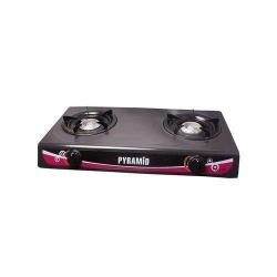 Pyramid| Gas Cooker Stove With Two Burners, Black, Silver-deluxe.com.ng