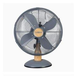 Tower | SCANDI 12 Inch Metal Desk Fan With Wood Accents- deluxe.com.ng