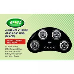 NESTA 92CM 4 BURNER CURVED GLASS GAS HOB |QB4008|(BLACK) - deluxe.com.ng